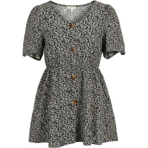 NWT Floerns Cottage Prairie Core Blouse M Leaf Print Shirt Button Front Green